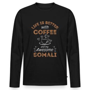 Somali Katze Kaffee Cafe - Männer Premium Bio Langarmshirt - Schwarz - Vorne - Nico (187cm)