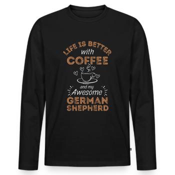 German Shepherd Coffee Dog Cafe - Men's Premium Organic Long Sleeve Shirt - black - Front - Nico (187cm)
