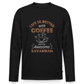 Savannah Cat Coffee Café - T-shirt manches longues Premium bio Homme - noir - Devant - Nico (187cm)