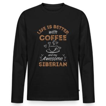 Café de chat sibérien - T-shirt manches longues Premium bio Homme - noir - Devant - Nico (187cm)