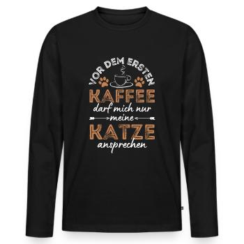 Katze & Kaffee Katze Cafe - Männer Premium Bio Langarmshirt - Schwarz - Vorne - Nico (187cm)