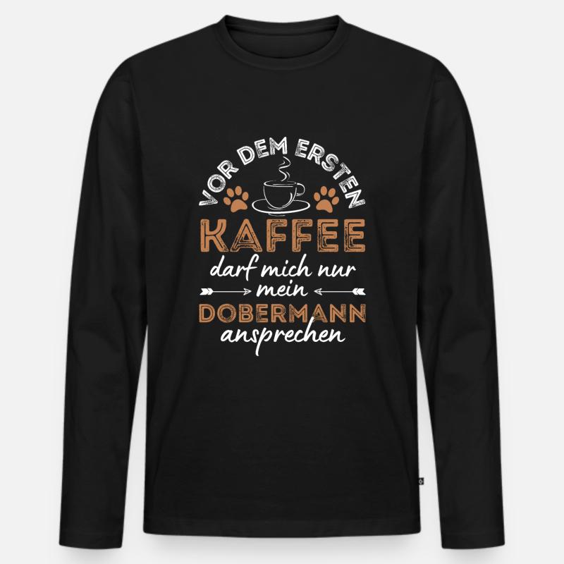 Dobermann Kaffee Hund Cafe - Männer Premium Bio Langarmshirt - Schwarz