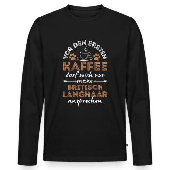 British Longhair Cat Coffee Cafe - Men's Premium Organic Long Sleeve Shirt - black - Front - Nico (187cm)