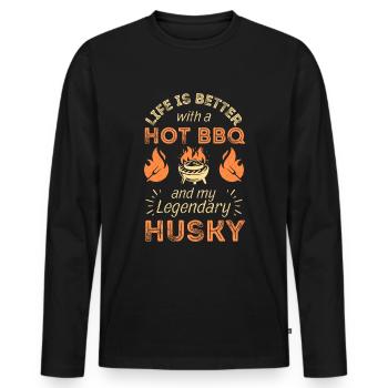 BBQ Grillen und Siberian Husky Liebhaber - Männer Premium Bio Langarmshirt - Schwarz - Vorne - Nico (187cm)