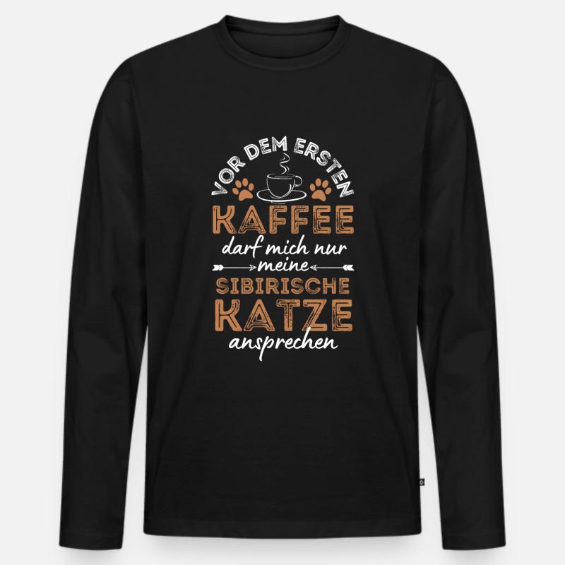 Sibirische Katze Kaffee Cafe - Männer Premium Bio Langarmshirt - Schwarz