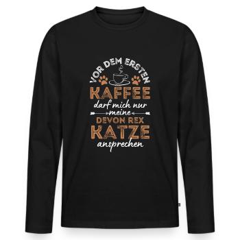 Devon Rex Katze Kaffee Cafe - Männer Premium Bio Langarmshirt - Schwarz - Vorne - Nico (187cm)