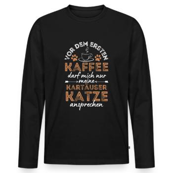 Carthusian Cat Coffee Cafe - Men's Premium Organic Long Sleeve Shirt - black - Front - Nico (187cm)