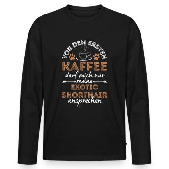 Exotic Shorthair Katze Kaffee Cafe - Männer Premium Bio Langarmshirt - Schwarz - Vorne - Nico (187cm)
