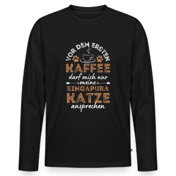 Café Singapura Cat - T-shirt manches longues Premium bio Homme - noir - Devant - Nico (187cm)