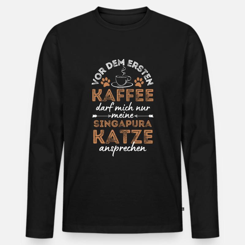 Singapura Katze Kaffee Cafe - Männer Premium Bio Langarmshirt - Schwarz