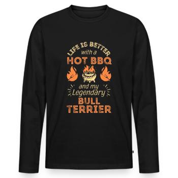 BBQ Grillen und Bullterrier Hunde Liebhaber - Männer Premium Bio Langarmshirt - Schwarz - Vorne - Nico (187cm)