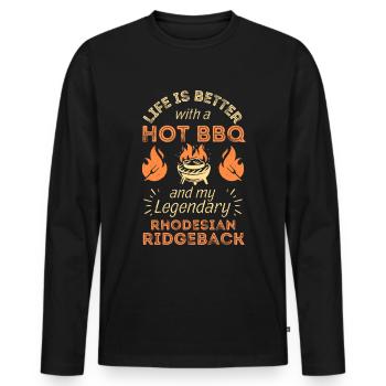 BBQ Grilling and Rhodesian Ridgeback Lovers - Men's Premium Organic Long Sleeve Shirt - black - Front - Nico (187cm)