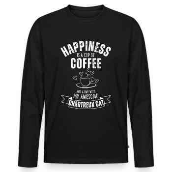 Carthusian Cat Coffee Cafe - Men's Premium Organic Long Sleeve Shirt - black - Front - Nico (187cm)