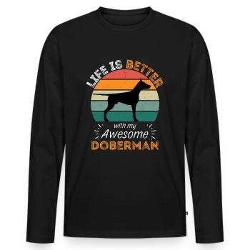 Doberman Vintage Retro - Men's Premium Organic Long Sleeve Shirt - black - Front - Nico (187cm)