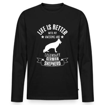 Life is better German Shepherd Retro Vintage - Men's Premium Organic Long Sleeve Shirt - black - Front - Nico (187cm)