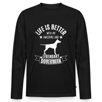 La vie est meilleure avec Doberman Dog Retro Vintage - T-shirt manches longues Premium bio Homme - noir - Devant - Nico (187cm)