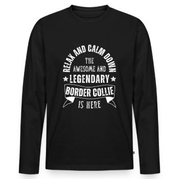Relax my legendary Border Collie is here Retro - Men's Premium Organic Long Sleeve Shirt - black - Front - Nico (187cm)