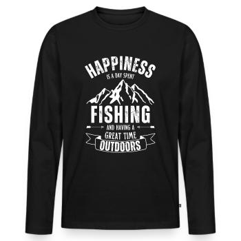 Le bonheur est une journée passée à pêcher. Pêche dans la nature. - T-shirt manches longues Premium bio Homme - noir - Devant - Nico (187cm)