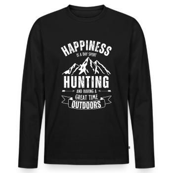 Happiness is a day spent hunting. Hunting nature. - Men's Premium Organic Long Sleeve Shirt - black - Front - Nico (187cm)