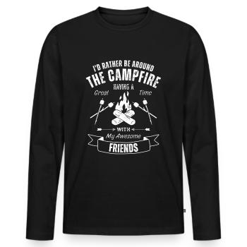 Feu de camp de camping entre amis - T-shirt manches longues Premium bio Homme - noir - Devant - Nico (187cm)