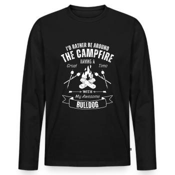 Bulldog Chien de plein air Nature Randonnée Camping - T-shirt manches longues Premium bio Homme - noir - Devant - Nico (187cm)