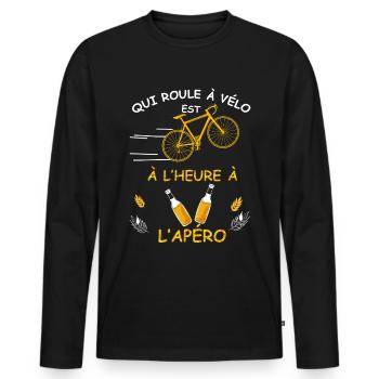 Velo apero cool - Männer Premium Bio Langarmshirt - Schwarz - Vorne - Nico (187cm)
