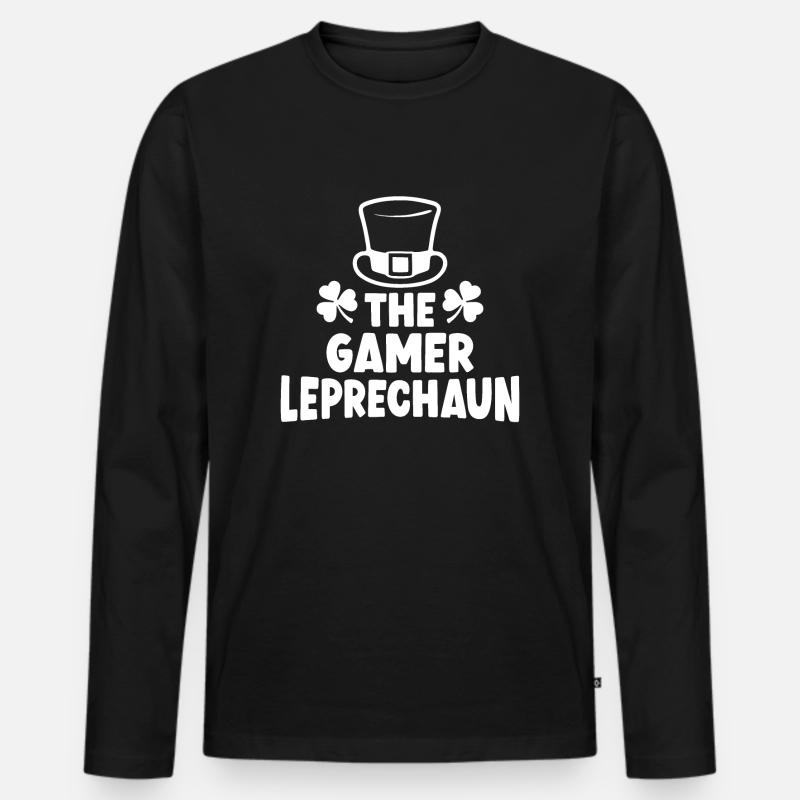 Der Gamer Leprechaun - Männer Premium Bio Langarmshirt - Schwarz