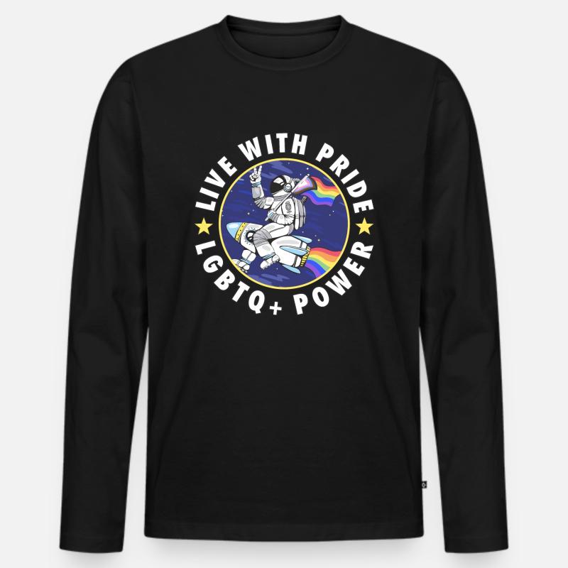 LGBTQ+ Pride Astronaut mit Regenbogenfahne - Männer Premium Bio Langarmshirt - Schwarz