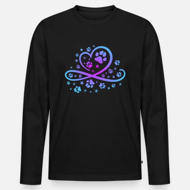 Herz mit Pfötchen und Sternen - Männer Premium Bio Langarmshirt - Schwarz