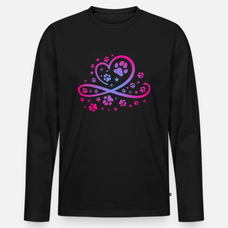 Herz mit Pfötchen und Sternen - Männer Premium Bio Langarmshirt - Schwarz