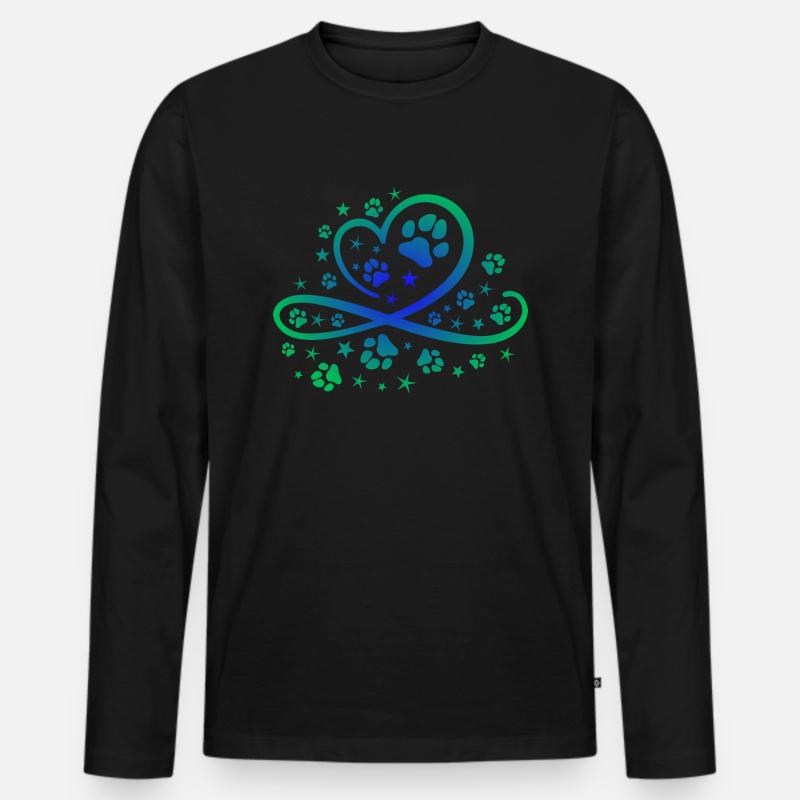 Herz mit Pfötchen und Sternen - Männer Premium Bio Langarmshirt - Schwarz