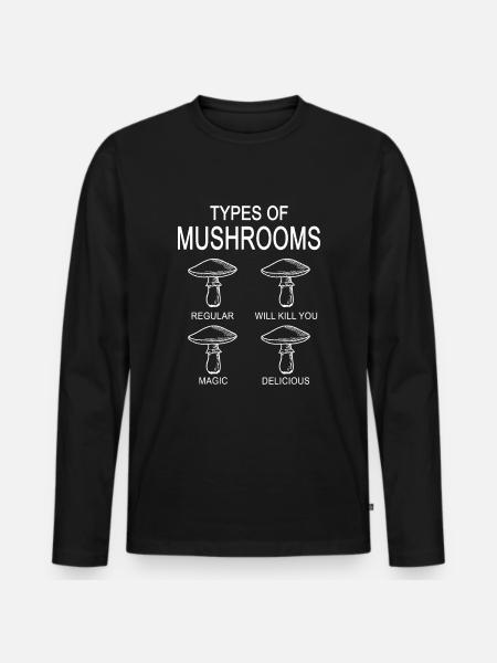Types de champignons Champignons Champignons Cueillette de champignons - T-shirt manches longues Premium bio Homme - noir