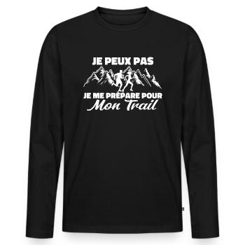 Je peux pas je me prépare pour mon trail - T-shirt manches longues Premium bio Homme - noir - Devant - Nico (187cm)