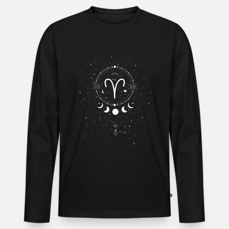 Sternzeichen Widder mit Mondphase - Männer Premium Bio Langarmshirt - Schwarz