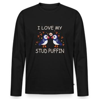 I Love My Stud Puffin Papageientaucher Beziehung - Männer Premium Bio Langarmshirt - Schwarz - Vorne - Nico (187cm)