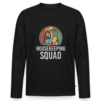 Escouade d’entretien ménager Vintage Housekeeper Cleaner - T-shirt manches longues Premium bio Homme - noir - Devant - Nico (187cm)