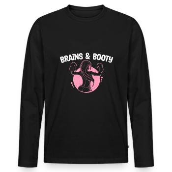 Kettlebell Frauen Hantel Workout Brains & Booty - Männer Premium Bio Langarmshirt - Schwarz - Vorne - Nico (187cm)