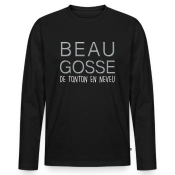 Tonton Beau Gosse C'est De Famille Cadeau Homme - T-shirt manches longues Premium bio Homme - noir - Devant - Nico (187cm)