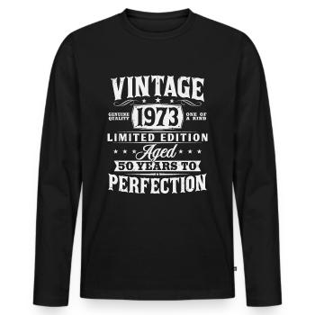 50 Birthday Born 1973 Vintage Retro Gift - Men's Premium Organic Long Sleeve Shirt - black - Front - Nico (187cm)