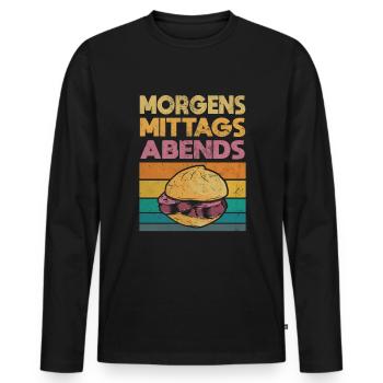 Leberkas Brühwurst Morgens Mittags Abends Geschenk - Männer Premium Bio Langarmshirt - Schwarz - Vorne - Nico (187cm)