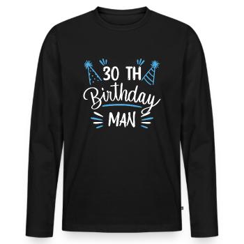 30 ans - cadeau d'anniversaire 30 ans - T-shirt manches longues Premium bio Homme - noir - Devant - Nico (187cm)