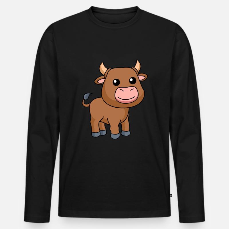 Stier Comic Tier - Männer Premium Bio Langarmshirt - Schwarz