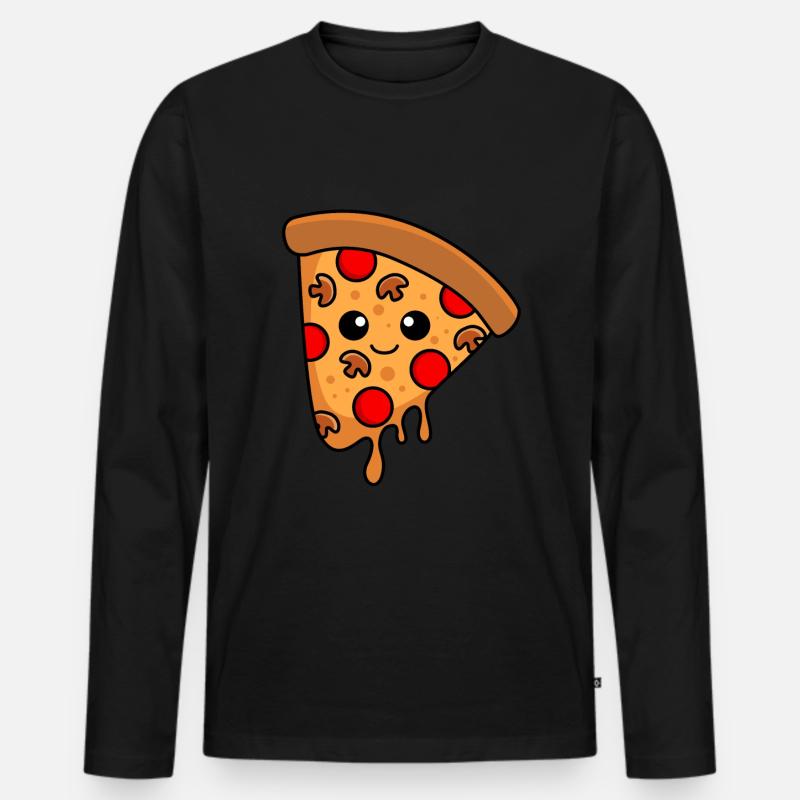 Pizza Comic - Männer Premium Bio Langarmshirt - Schwarz