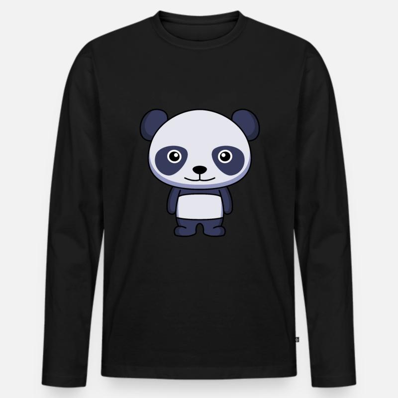 Panda Comic Tier - Männer Premium Bio Langarmshirt - Schwarz