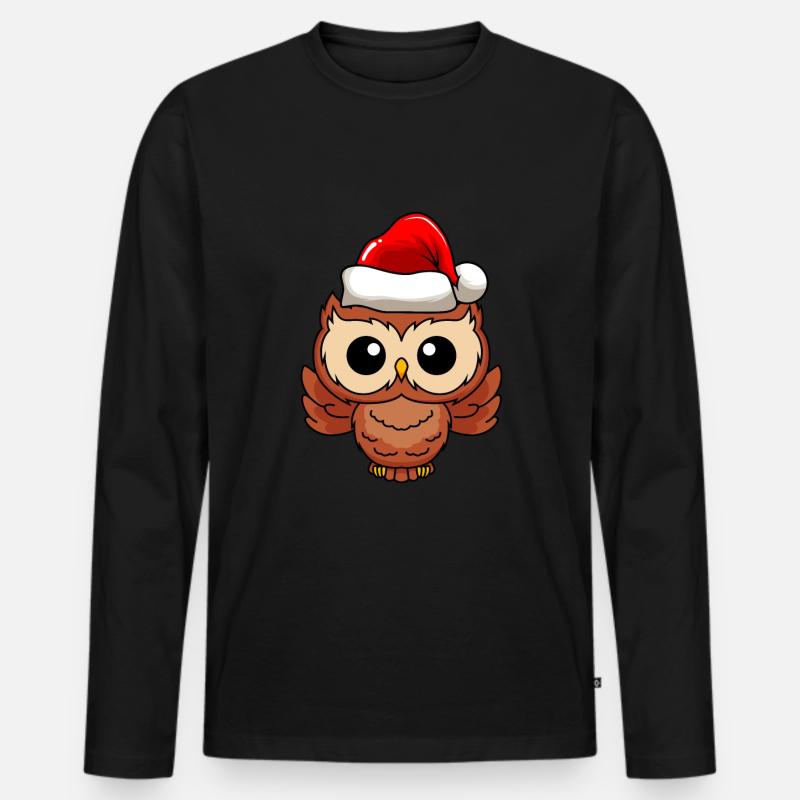 Eule Comic Weihnachten - Männer Premium Bio Langarmshirt - Schwarz