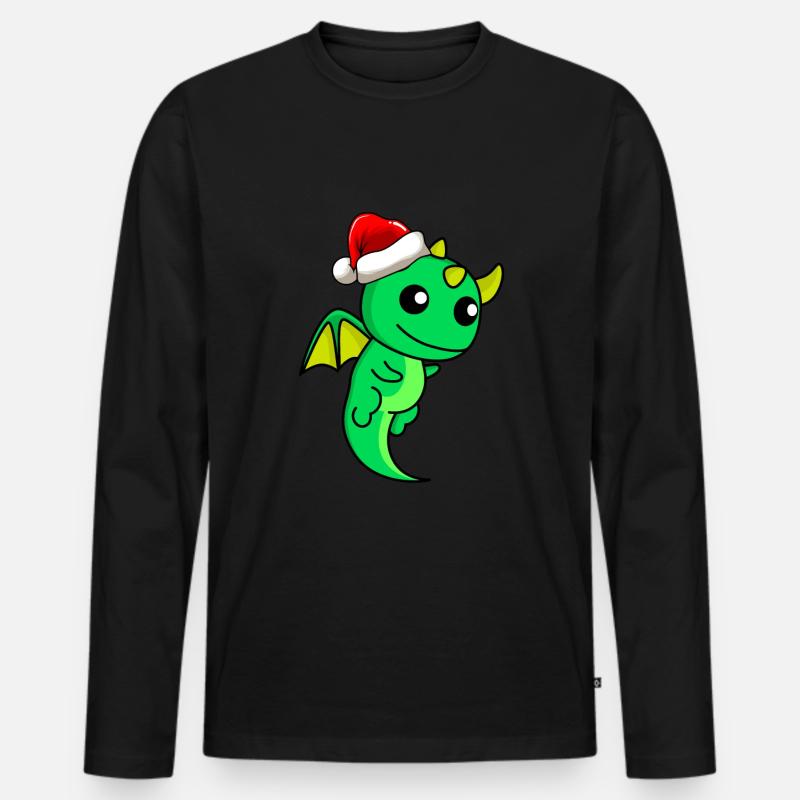 Drache Comic Weihnachten - Männer Premium Bio Langarmshirt - Schwarz
