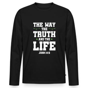 La manière de vivre la vérité - T-shirt manches longues Premium bio Homme - noir - Devant - Nico (187cm)