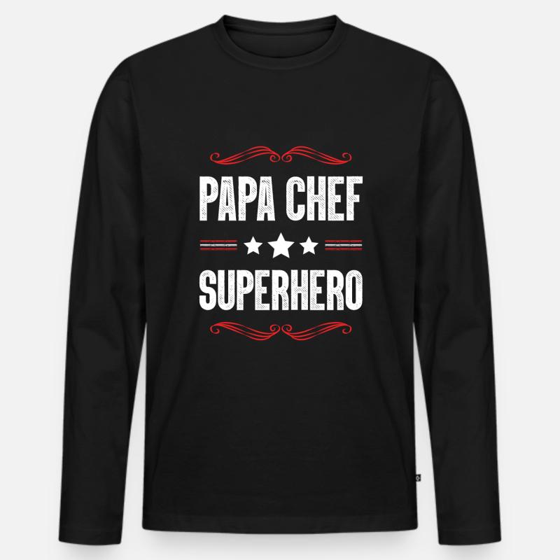 Papa Chef Superheld Dad - Männer Premium Bio Langarmshirt - Schwarz