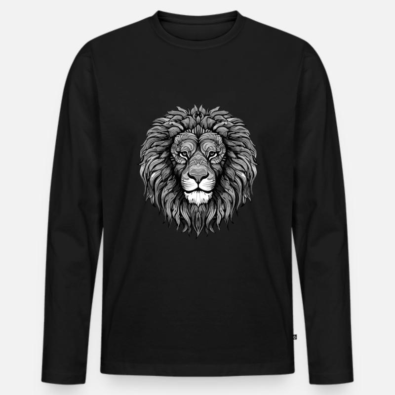 Löwe Portrait - Männer Premium Bio Langarmshirt - Schwarz