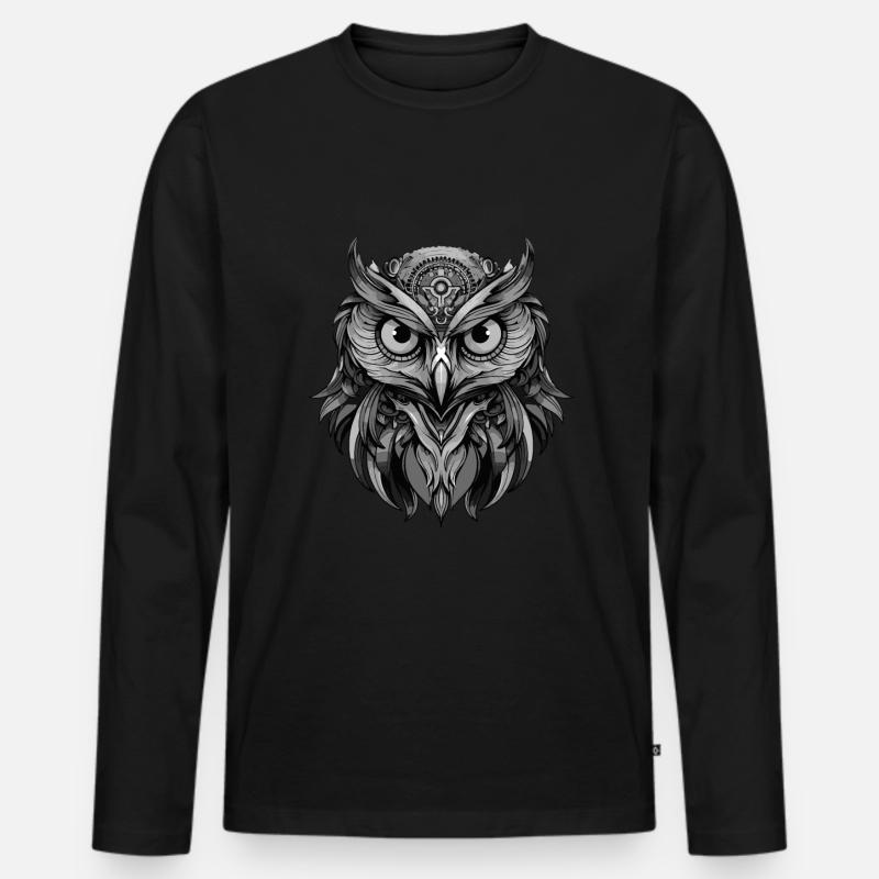 Eule Portrait - Männer Premium Bio Langarmshirt - Schwarz